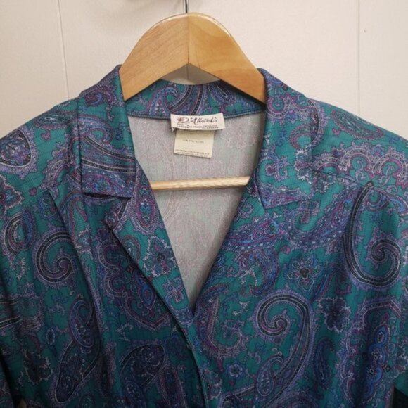 Vintage 70s 80s Secretary Office Midi Dress Blue Paisley Career Boho MCM… - Picture 5 of 13